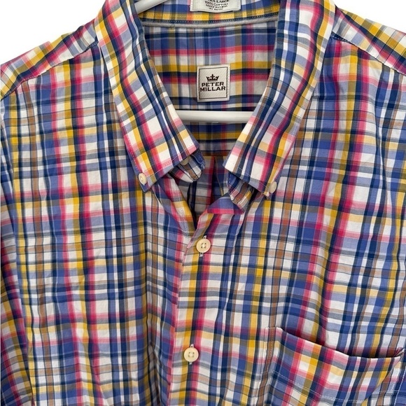 EUC Peter Millar Preppy Multicolor Plaid Short Sleeve Button-Up Shirt – Size XL - Picture 6 of 8
